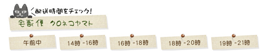 指定可能な時間帯は５つ。午前中、14時～16時、16時～18時、18時～20時、19時～21時、です